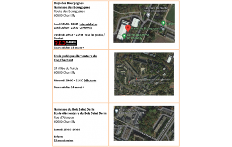 Salles d'entraînement 2025-2026
